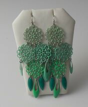 Blue/Green Dangle Hook Earrings 3.5" Long - $15.83