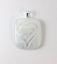 Silver Heart on White Dichroic Glass Pendant - £23.98 GBP