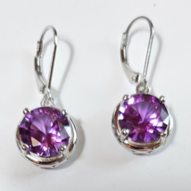 Signed BBJ 925 Sterling Silver Earrings Leverback W/Purple Sapphire Ston... - $33.41