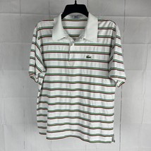 Vintage Izod Lacoste Men&#39;s Large Polo Shirt White Striped Logo Colorful - £11.95 GBP