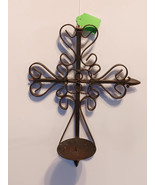Vintage Wrought Iron Wall Candle Holder Cross Shaped Patina Fold Up  Got... - $34.73 CAD