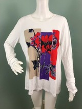 NWT Womens Adrienne Vittadini L/S White Floral Graphic Tee Shirt Size L Large - £14.85 GBP