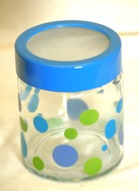 Polka Dotted Glass Storage Jar with Blue Trim Lid - £7.90 GBP