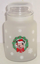 Disney Mickey Mouse Christmas Glass Candy Jar Holiday Santa Frosted Snow... - £27.50 GBP