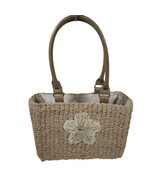 Vintage y2k Faded Glory Boho Cottage Straw Woven Flower Shoulder Bag Pur... - $34.19 CAD