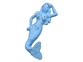 [Pack Of 2] Rustic Light Blue Cast Iron Mermaid Hook 6&quot;&quot; - £36.76 GBP