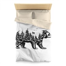 Soothing Black and White Bear Forest Duvet Cover, Soft Microfiber Bedding for a  - £73.90 GBP+