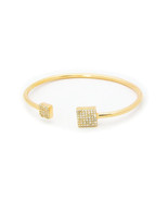 Fronay Slender Elegance Square CZ Ends Golden Cuff Bangle in Sterling Si... - $100.94 CAD