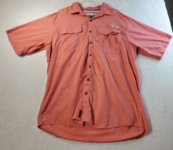 Magellan Button Up Shirt Mens XL Salmon 100% Nylon Short Sleeve Pockets Collared - £10.89 GBP