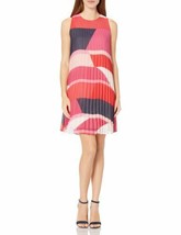 Vince Camuto Women&#39;s Printed Chiffon Pleated Float Dress Sz 8 PINK NWT - £51.47 GBP