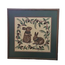 Framed Embroidered Rabbit Bunny Pinecones Christmas 26 x 26 Inches No Glass - £51.29 GBP