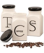 Ceramic Canister Set for Sugar, Coffee &amp; Tea, 3-Pc With Lids, Cream - $553.99 MXN