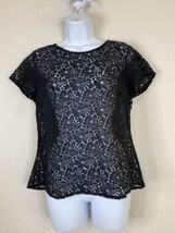 Old Navy Womens Size S Sheer Black Floral Lace Blouse Short Sleeve - £5.96 GBP