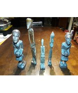 Hand Carved Wooden African/European Tribal Figurines family 5 pieces - $561.42 MXN