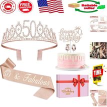 Glamorous 50th Birthday Decorations for Women: Sash, Crown &amp; Cake Essent... - $350.07 MXN