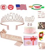 Glamorous 50th Birthday Decorations for Women: Sash, Crown &amp; Cake Essent... - $350.61 MXN