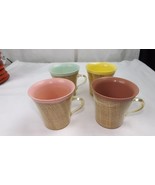 Vintage Metlox Raffia Ware Burlap Weave 4 Coffee Cups - $30.44