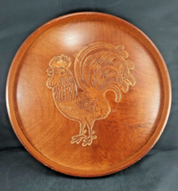 Round Hand-Carved Wood Rooster Serving Tray, Hangs, 14.5&quot; Dia. - $21.78