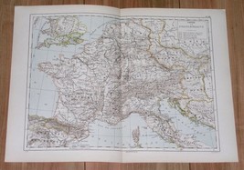 1887 Antique Historical Map Of Carolingian Empire Charlemagne Franks France - £16.99 GBP
