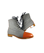 NEW Handmade Men Gray Orange Ankle High Lace Up boot, Men Leather Tweed ... - £121.93 GBP