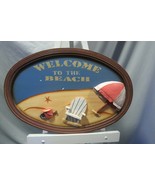 Oval Wooden 3D Wall Art 23.5&quot; x 16&quot; Welcome To The Beach Umbrella Chair ... - £23.18 GBP