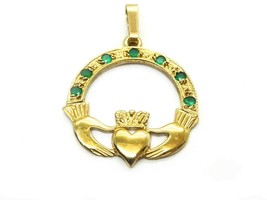 0.15ct tw Natural Emerald Claddagh Charm Pendant 9k Gold 1.6 Grams - £102.03 GBP