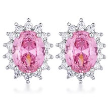 Rhodium Plated Pink Petite Royal Oval Earrings - $515.01 MXN