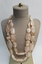 Double Strand Chunky Beaded Necklace Beige, Cream, Gold Tone Approx. 27&quot; - £31.49 GBP
