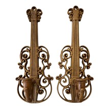 Pair of 1963 Homco Syroco Wall Sconces – Gold Violin Candle Holders – Rococo Hol - $1,009.47 MXN