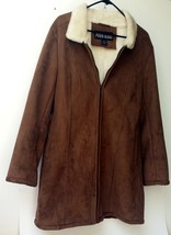 Marvin Richards Faux Suede Coat Women Large Brown Faux Fur Zipper Side P... - £38.81 GBP