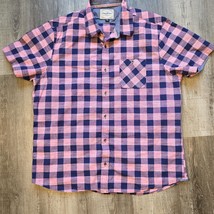 Flag and Anthem Shirt Mens Extra Large Pink Blue Plaid Short Sleeve Butt... - £23.54 GBP