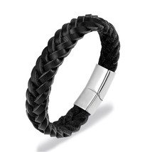 MKENDN 2019 Fashion Stainless Steel Chain Genuine Leather Bracelet Men Vintage S - £10.03 GBP