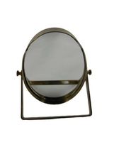 Vtg 8.5" Tall Oval Brass Standing Double Sided Magnifying Tilt Vanity Mirror image 8