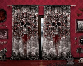 Goth Medusa Skull Curtains, Gothic Horror Home Decor, Window Drapes, Sheer and B - £128.66 GBP