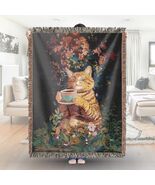 Cozy Cat Coffee Woven Blanket Throw Cute Tapestry Cottagecore Vintage Decor - $52.79 - $98.55