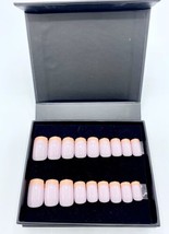 Custom Press On Nails French Tip Pink Orange Medium Length Full Set Magnetic Box - £12.56 GBP