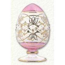 Pink Egyptian Glass Decorative Egg with Gold Floral Etched Pattern Egypt... - $49.98