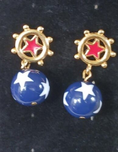 Nautical Vintage Patriotic Earrings in Red, White and Blue, Post Back - $17.00