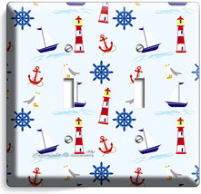 Nautical Anchors Lighthouse Sailboats Double Light Switch Plate Baby Room Decor - £8.91 GBP