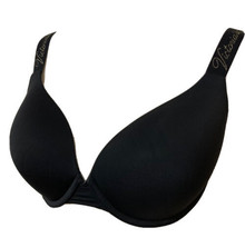 Victoria&#39;s Secret Padded Black Sexy Bra Sz 36D Logo Strap Push Up Plunge Front - £16.63 GBP