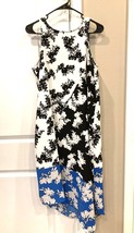 Alfani Dress Womens 10 White Black Blue Colorblock Floral Asymmetrical H... - £13.28 GBP