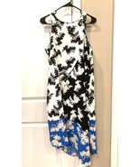 Alfani Dress Womens 10 White Black Blue Colorblock Floral Asymmetrical H... - £13.16 GBP