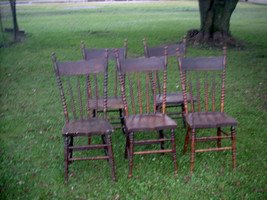 Antique/Vintage Oak Dining Chairs Set of 5 (w/Extra Rungs Made for Replacements) - £239.80 GBP