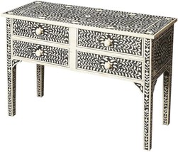 Console Table Distressed Black Heritage White Bone Wood Hand-Crafte - £2,051.03 GBP