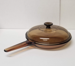 Vision Corning Ware 10&quot; Skillet Brown Amber Fry Pan Waffle Bottom with Pyrex Lid - £30.67 GBP