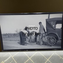 Old Photo Negative Automobile Changing Car Tire On Road Side 1920s - $19.85