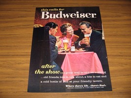 1962 Print Ad Budweiser Beer 2 Couples Drink Bud &amp; Eat Dinner in Booth - $10.77