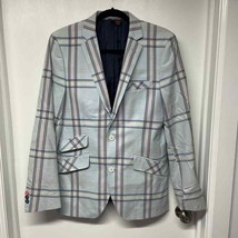 Ben Sherman Special Brew Mens Blue Pink Plaid Blazer Jacket Funky Eclectic Small - £38.68 GBP