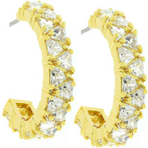 Trillion Cut Cubic Zirconia Hoop Earrings Goldtone Finish - $45.49
