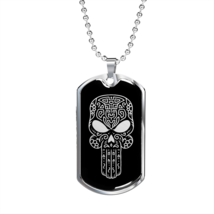 Calavera Mexican Sugar Skull 51 Necklace Stainless Steel or 18k Gold Dog Tag 24 - £37.92 GBP+